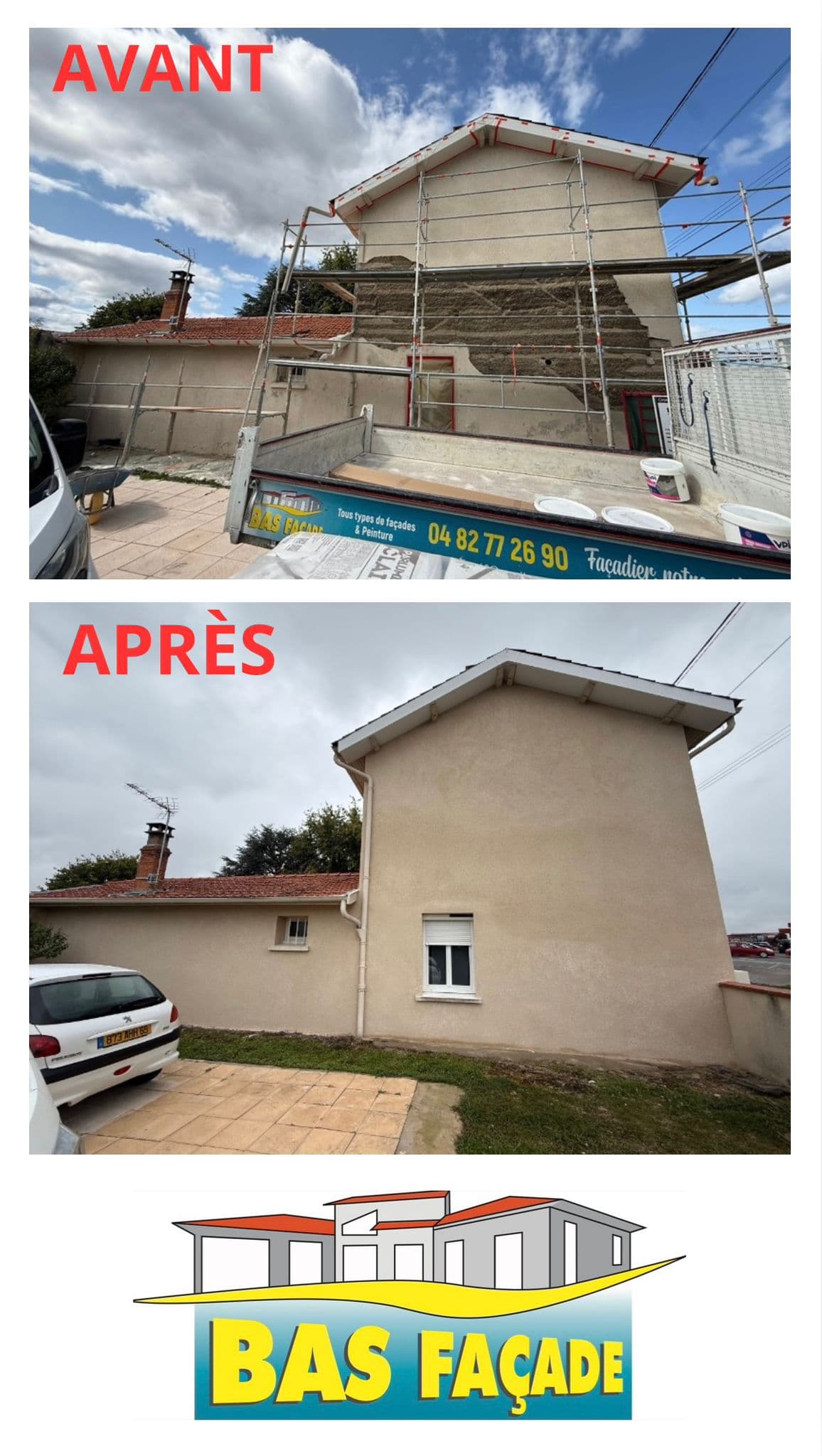 ravalement facade avant-apres par bas facade